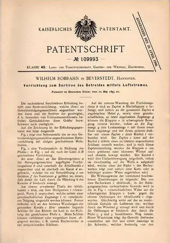 Original Patentschrift - W. Robrahn in Beverstedt , Hannover , 1899 , Sortierapparat für Getreide , Landwirtschaft !!!