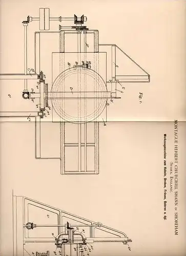 Original Patentschrift - M. Shann in Shoreham , 1898 , Werkzeugmaschine zum Bohren , Hobeln , Drehen und Fräse !!!