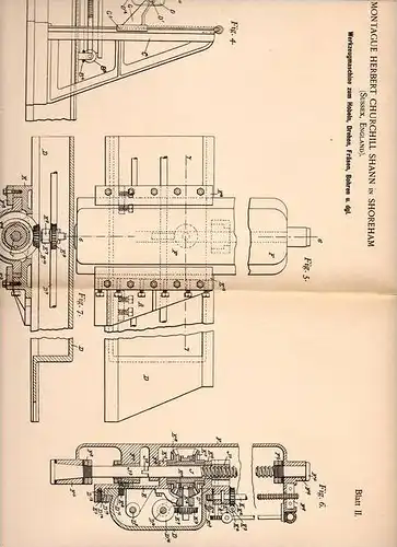 Original Patentschrift - M. Shann in Shoreham , 1898 , Werkzeugmaschine zum Bohren , Hobeln , Drehen und Fräse !!!