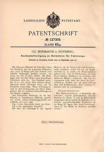 Original Patentschrift - G. Beissbarth in Nürnberg , 1900 , Befestigung für Motorhaube , Helmöler !!!