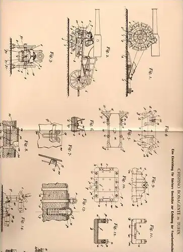 Original Patentschrift - C. Bonagente in Turin , 1899 , fahrbares Geschütz , Kanone !!!