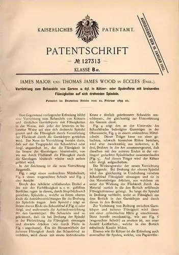 Original Patentschrift - J. Major in Eccles , England , 1899 , Behandlung von Garn , Textilien !!!