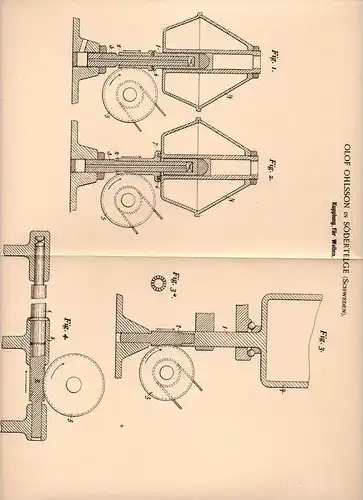 Original Patentschrift - O. Ohlsson in Södertelge , Schweden , 1900 , Kupplung für Wellen !!!
