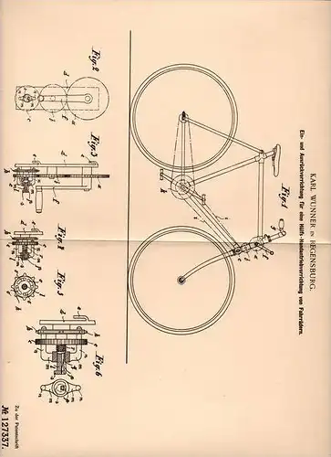 Original Patentschrift - K. Wunner in Regensburg , 1900 , Hilfsantrieb für Fahrräder , Fahrrad !!!