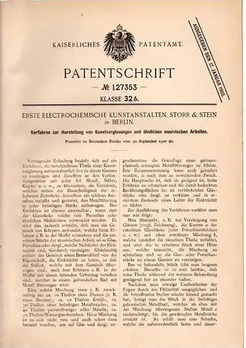 Original Patentschrift - Elektrochemische Kunstanstalt in Berlin , 1900 , Herstellung von Kunstglas , Zierglas , Glas !