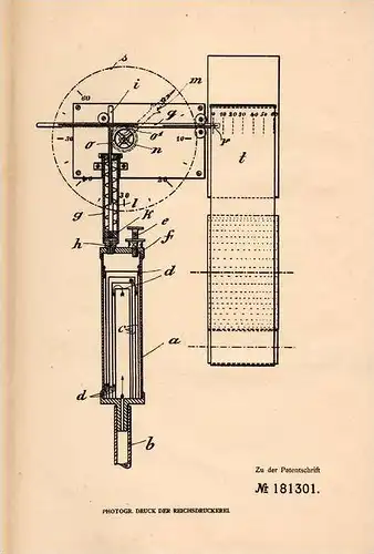 Original Patentschrift - F. Hoen in Bülach , 1906 , Geschwindigkeitsmesser , Druckluftausgleich , Tachometer , Tacho !!!