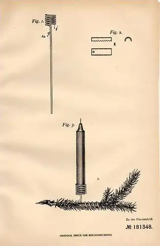 Original Patentschrift - H. Hölscher in Lengerich , Westf., 1906 , Lichthalter für Weihnachtsbaum , Christbaum !!!