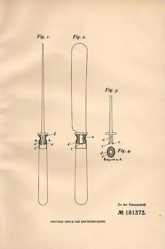 Original Patentschrift - H. Krüger in Schwerte i.W., 1906 , Messer in metallenen Heften !!!