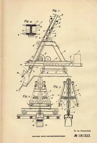 Original Patentschrift - K. Loske in Hillscheid b. Höhr , 1905 , Maschine zum Graben von Thon !!!