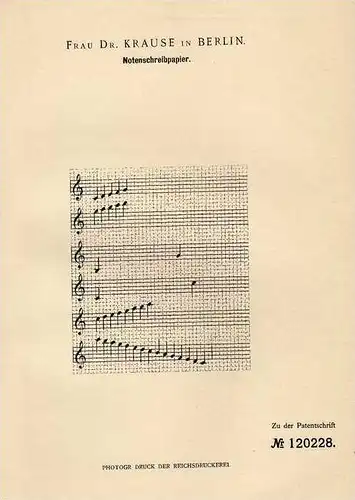 Original Patentschrift - Schreibpapier für Noten , 1900 , Dr. Krause in Berlin , Musik , Komponist , Komposition !!!
