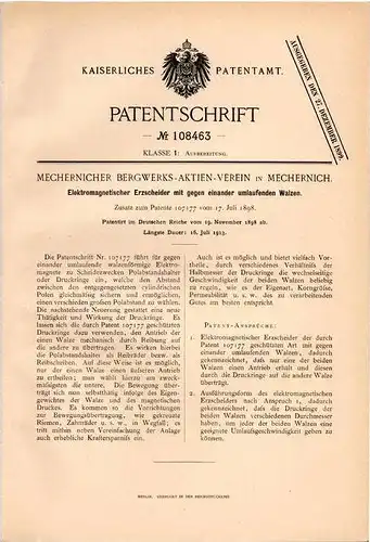 Original Patentschrift - Bergwerk - Aktien - Verein in Mechernich , 1898 , Erzschneider!!!