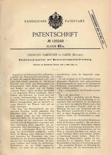 Original Patentschrift - G. Tambourin in Gand , 1899 , Reaktionspropeller , Propeller !!!