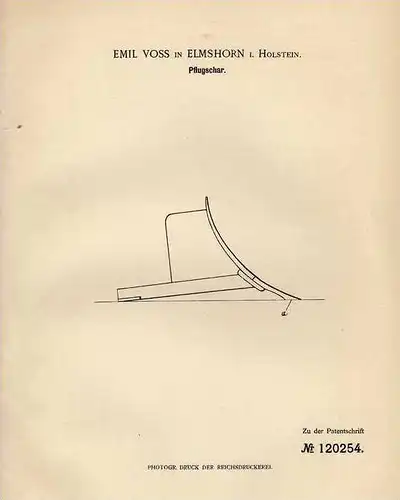 Original Patentschrift - E. Voss in Elmshorn , 1900 , Pflug , Pflugschar , Landwirtschaft !!!