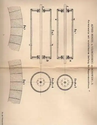 Original Patentschrift - A. Menzel in Ullrichsberg b. Rosswein i.S., 1900 , Formatwalze für Pappmaschine !!!