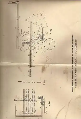 Original Patentschrift - G. Fleig in Treptow - Baumschulenweg , 1899 , Registrierkasse , Kasse !!!