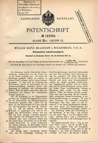 Original Patentschrift - W. Bradshaw in Wilkinsburg , USA , Wechselstrom - Meßgerät , Induktionsmeßgerät !!!