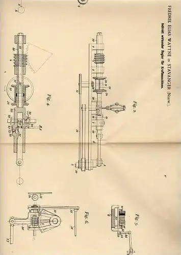 Original Patentschrift -  F. Wattne in Stavanger , Norw., 1899 , Regler für Kraftmaschinen !!!