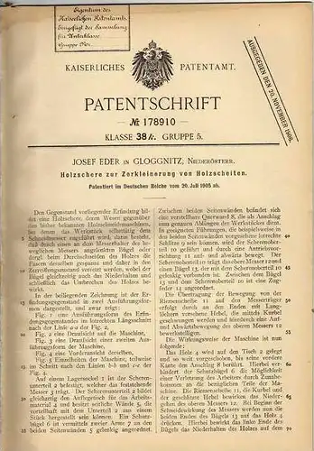 Original Patentschrift - J. Eder in Gloggnitz , 1905 , Holzschere , Holzspalter , Holz , Forst !!!