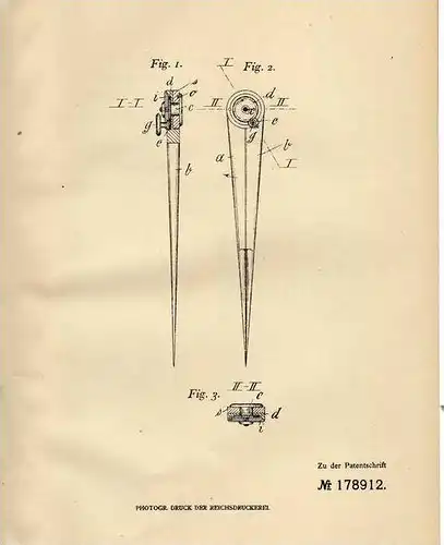 Original Patentschrift - F. Frohne in Schwelm i.W. , 1906 , Zirkel mit Einstellvorrichtung !!!