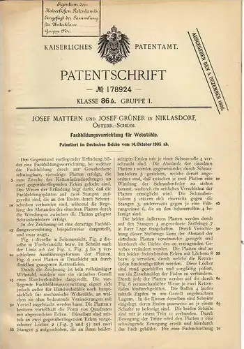 Original Patentschrift -  J. Mattern in Niklasdorf , Österr.-Schles., 1905 , Vorrichtung für Webstuhl , Weberei !!!