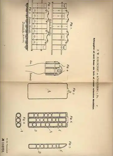 Original Patentschrift - F. Jurgschat in Königsberg i. Pr., 1898 , Gürtel zur Rettung , Rettungsgürtel !!!
