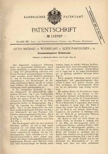 Original Patentschrift - O. Michael in Weddegast b. Kl. Paschleben i.A., 1899 , Strohelevator , Stroh !!!