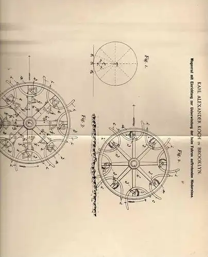 Original Patentschrift - Rad für Überwindung von Hindernissen , Automobile , 1898 , K. Koch in Brooklyn !!!