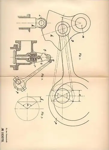 Original Patentschrift - A. Mehlhorn in Dietrichsdorf b. Kiel , 1906 , Ventilsteuerung für Motoren !!!