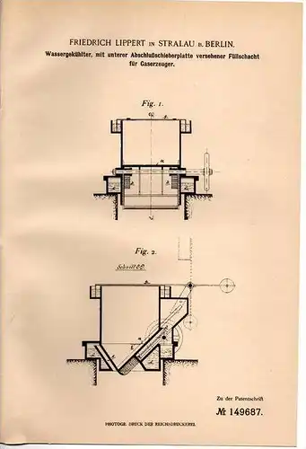Original Patentschrift - F. Lippert in Stralau b. Berlin , 1903 , wassergekühlter Gaserzeuger !!!