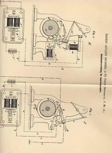 Original Patentschrift - E. Hummel in St. Paul , USA , 1898 , Telegraph , Copiertelegraph , telegraphy !!!