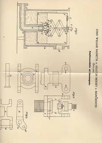 Original Patentschrift - J. Nasmith in Heaton Mersey b. Manchester , 1899 , Dampfableiter mit Schwimmglocke !!!