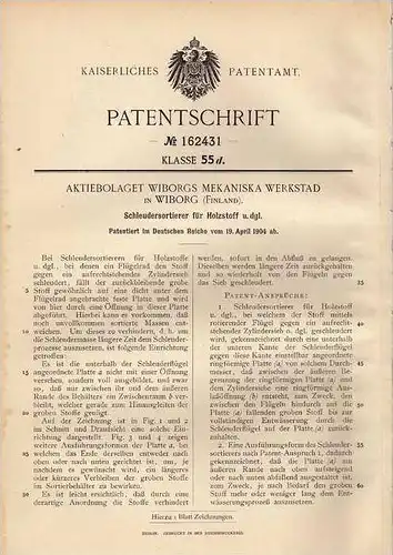 Original Patentschrift - Wiborgs Mekaniska Werkstad in Wiborg , Finnland , 1904 , Schleudersortierer !!!