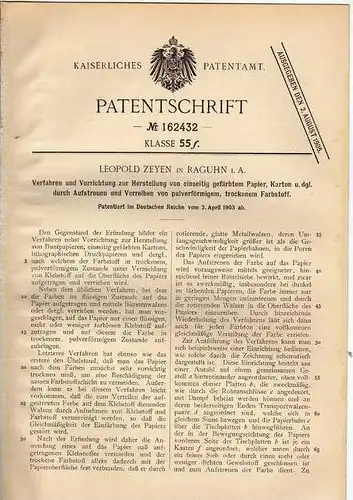 Original Patentschrift -  L. Zeyen in Raguhn - Jeßnitz i.A., 1903 , Herstellung von gefärbtem Papier !!!