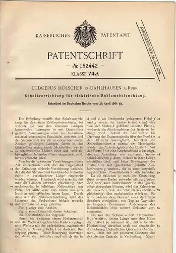 Original Patentschrift - L. Hölscher in Dahlhausen a. Ruhr , 1904 , Reklame - Schaltvorrichtung !!!