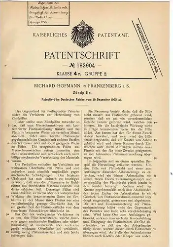 Original Patentschrift - R. Hoffmann in Frankenberg i.S. , 1905 , Zündpille !!!