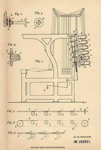 Original Patentschrift - A. Dunker in Ronsdorf , 1905 , Kettenvorrichtung für Webstuhl , Weberer !!!