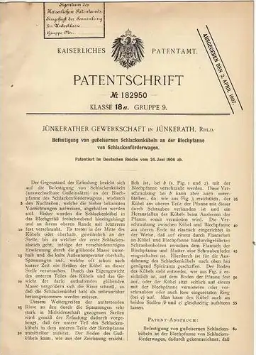 Original Patentschrift - Jünkerather Gewerkschaft in Jünkerath , Rhld., 1906 , Förderwagen für Schlacke !!!