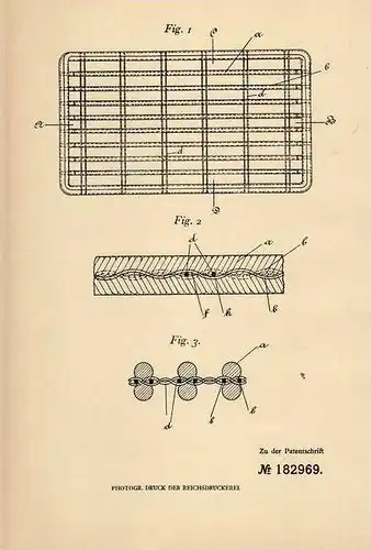 Original Patentschrift - Metallgeflechte-Fabrik C. Wissenbach in Frankfurt a.M., 1906, Geflechtplatten aus Stoff , Draht