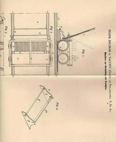 Original Patentschrift - F. Shuman in Tacony , USA , 1898 , Maschine für Drahtglas , Glas !!!