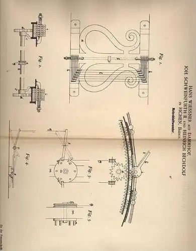 Original Patentschrift - H. Wiessner auf Dammhof und in Richen , Baden , 1898 , Wender für Notenblatt !!!