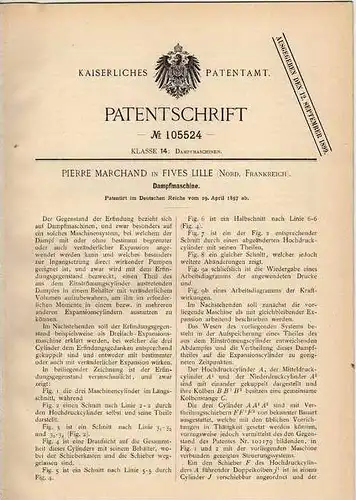 Original Patentschrift - P. Marchand in Fives Lille , 1897 , Dampfmaschine !!!
