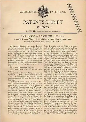 Original Patentschrift - E. Lange in Rossleben a. Unstrit , 1898 , Support für Drehbank , Dreherei , Drehen !!!