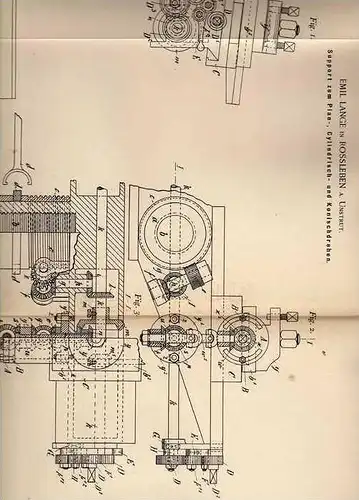 Original Patentschrift - E. Lange in Rossleben a. Unstrit , 1898 , Support für Drehbank , Dreherei , Drehen !!!