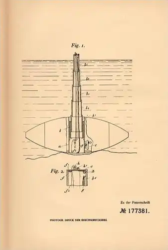 Original Patentschrift - Aussteigeschacht für Unterseeboot , U-Boot , 1905 , M. Kudella in New York !!!