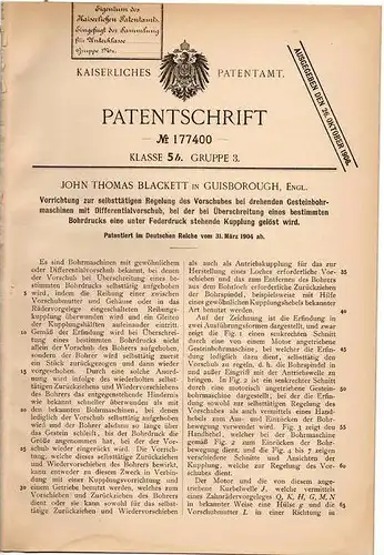 Original Patentschrift - J. Blackett in Guisborough , 1904 , Gesteinbohrer , Erdbohrer !!!