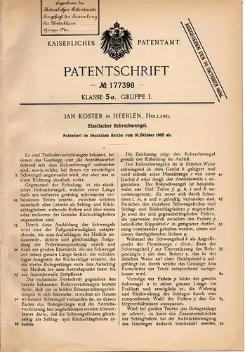 Original Patentschrift - J. Koster in Heerlen , 1905 , Bohrschwengel für Tiefbohrer !!!
