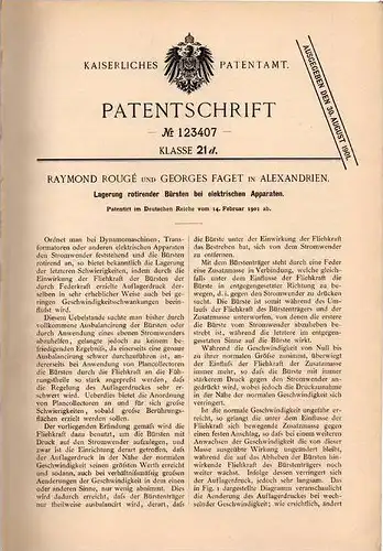Original Patentschrift - G. Faget in Alexandrien , 1901 , rotierende Bürsten bei elektrischen Apparaten !!!