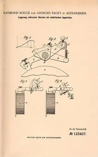 Original Patentschrift - G. Faget in Alexandrien , 1901 , rotierende Bürsten bei elektrischen Apparaten !!!