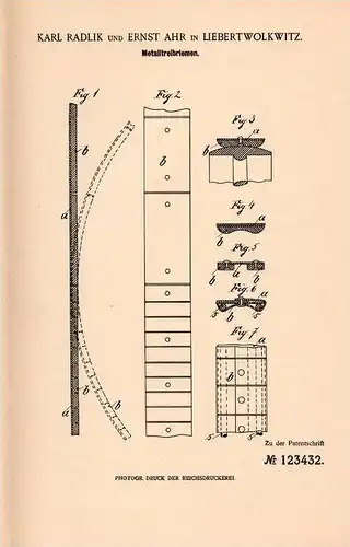 Original Patentschrift - E. Ahr in Liebertwolkwitz , 1900 , Metalltreibriemen !!!