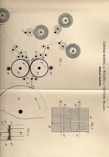 Original Patentschrift - C. Koenig in Wegnez b. Verviers , 1898 , Stahlband - Florteiler , Flor !!!